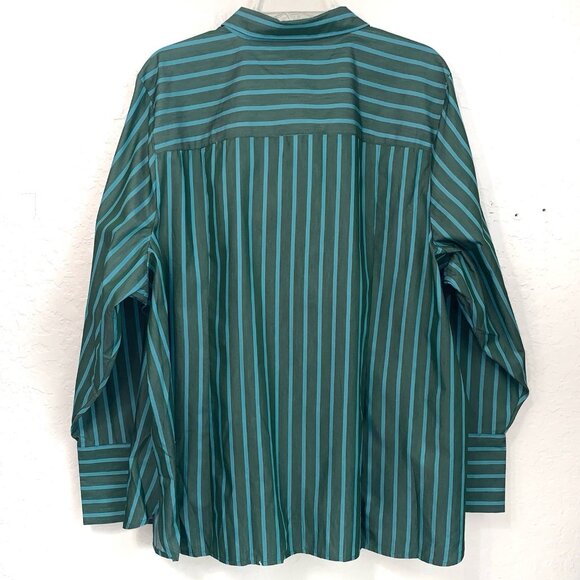 Lane Bryant Button Up Top NEW Womens 22 Green Striped Button Cuffs Casual Office - Picture 3 of 10